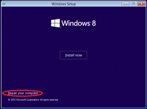 Repair your computer Click 'Repair your computer'